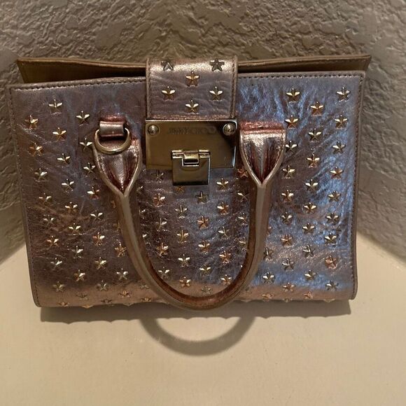 Jimmy Choo Two Way Crossbody Mini Bag Purse Metallic Gold Star Studded Punk Alt - Picture 11 of 15